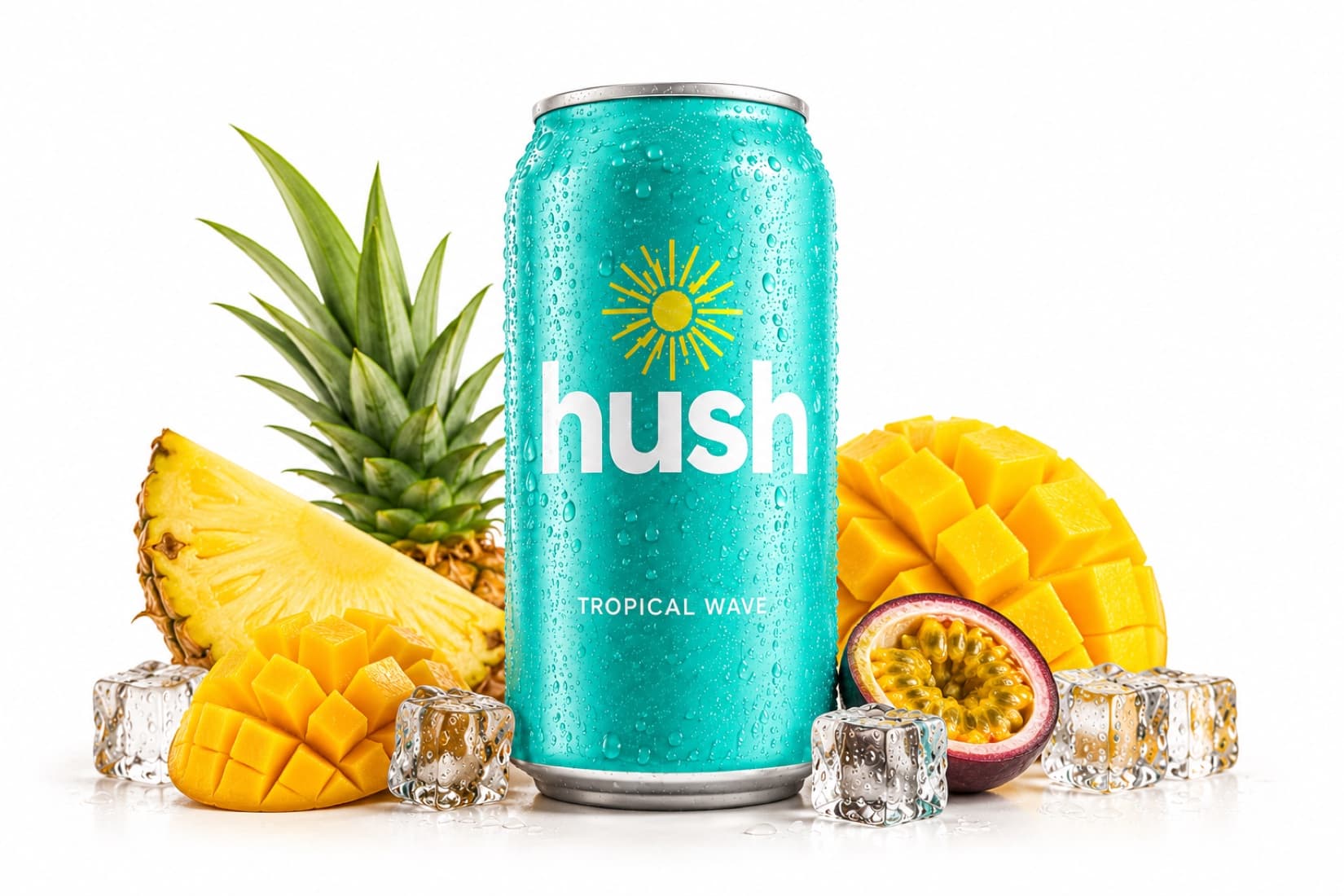 hush tropical wave craft soda can with pineapple and mango
